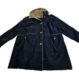 Korean Towne By London Fog Trench Coat Womens Blue/Tan Rain Jacket, Size 12